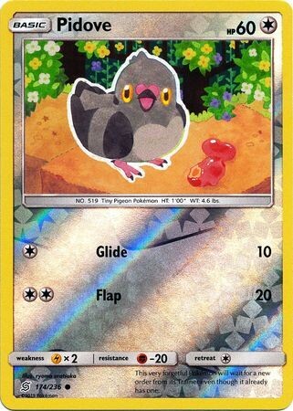 Pidove - 174/236 - Common Reverse Holo Sun &amp; Moon: Unified Minds Reverse Holo Singles