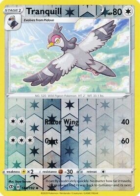 Tranquill - 144/192 - Uncommon Reverse Holo
Sword &amp; Shield: Rebel Clash Reverse Holo Singles