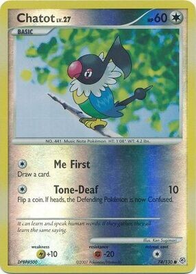 Chatot - 74/130 - Common Reverse Holo
Diamond &amp; Pearl (Base Set) Reverse Holo Singles