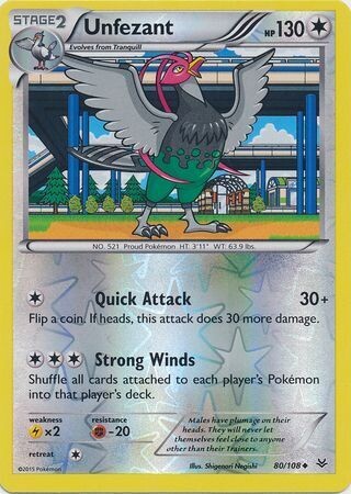 Unfezant - 80/108 - Uncommon Reverse Holo
XY: Roaring Skies Reverse Holo Singles