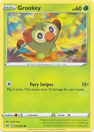 Grookey - 010/202 - Common
Sword &amp; Shield (Base Set) Singles