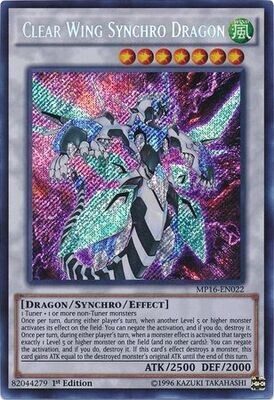 Clear Wing Synchro Dragon - MP16-EN022 - Secret Rare 1st Edition
Yu-Gi-Oh! 2016 Mega-Tins 1st Edition Singles (Espanol)