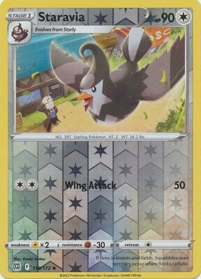 Staravia - 118/172 - Uncommon Reverse Holo
Sword &amp; Shield: Brilliant Stars Reverse Holo Singles
