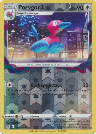 Porygon2 - 141/196 - Uncommon Reverse Holo
Sword &amp; Shield: Lost Origin Reverse Holo Singles