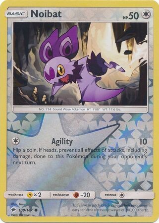 Noibat - 109/147 - Common Reverse Holo
Sun &amp; Moon: Burning Shadows Reverse Holo Singles