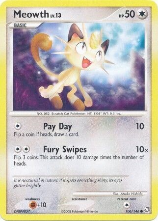 Meowth - 106/146 - Common
Diamond &amp; Pearl: Legends Awakened Singles