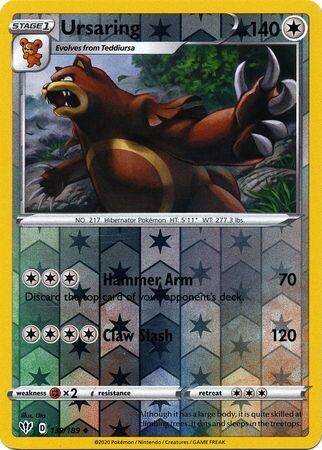 Ursaring - 139/189 - Uncommon Reverse Holo
Sword &amp; Shield: Darkness Ablaze Reverse Holo Singles