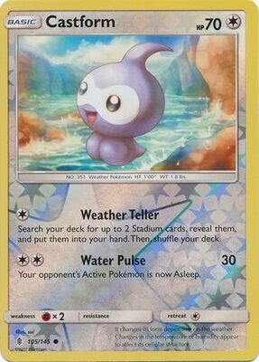 Castform - 105/145 - Common Reverse Holo
Sun &amp; Moon: Guardians Rising Reverse Holo Singles