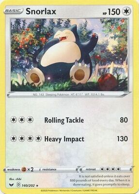 Snorlax - 140/202 - Rare
Sword &amp; Shield (Base Set) Singles