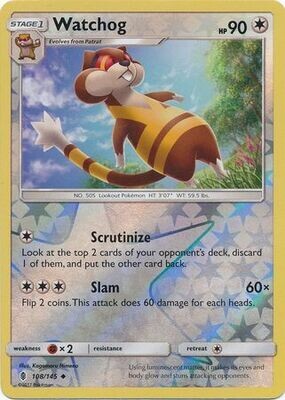 Watchog - 108/145 - Uncommon Reverse Holo
Sun &amp; Moon: Guardians Rising Reverse Holo Singles