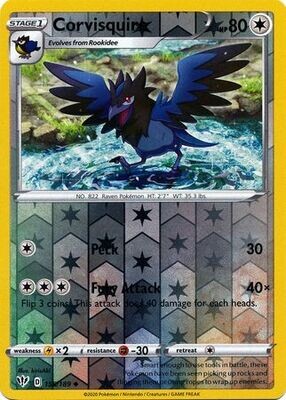 Corvisquire - 155/189 - Uncommon Reverse Holo
Sword &amp; Shield: Darkness Ablaze Reverse Holo Singles
