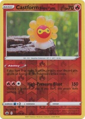Castform Sunny Form - 022/198 - Common Reverse Holo
Sword &amp; Shield: Chilling Reign Reverse Holo Singles