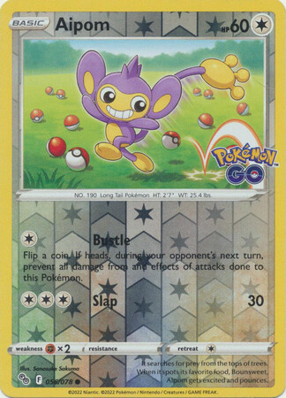 Aipom - 056/078 - Common Reverse Holo
Pokemon Go Reverse Holo Singles