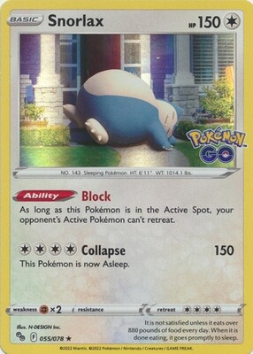 Snorlax - 055/078 - Holo Rare Pokemon Go Singles