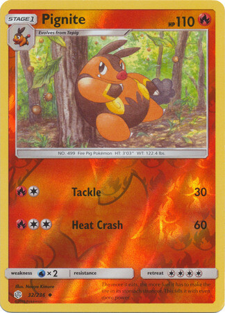 Pignite - 32/236 - Uncommon Reverse Holo
Sun &amp; Moon: Cosmic Eclipse Reverse Holo Singles