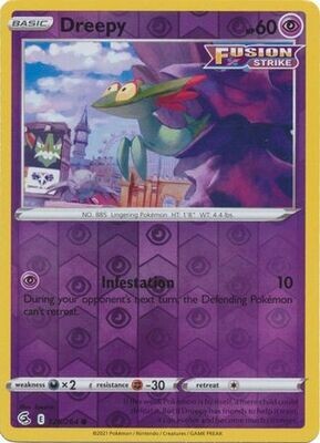 Dreepy - 128/264 - Common Reverse Holo
Sword &amp; Shield: Fusion Strike Reverse Holo Singles