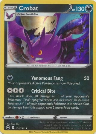 Crobat - 105/195 - Holo Rare
Sword &amp; Shield: Silver Tempest Singles