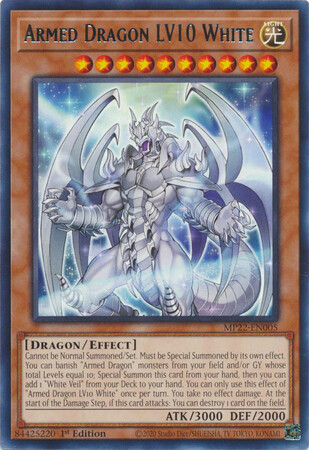 Armed Dragon LV10 White - MP22-EN005 - Rare 1st Edition 2022 Mega-Tin: Pharaoh&#39;s Gods 1st Edition Singles