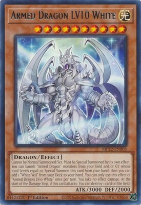 Armed Dragon LV10 White - MP22-EN005 - Rare 1st Edition 2022 Mega-Tin: Pharaoh&#39;s Gods 1st Edition Singles