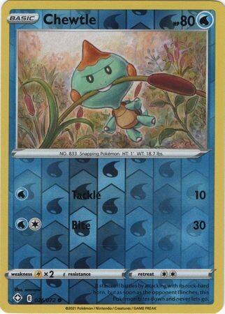 Chewtle - 026/072 - Common Reverse Holo
Shining Fates Reverse Holo Singles