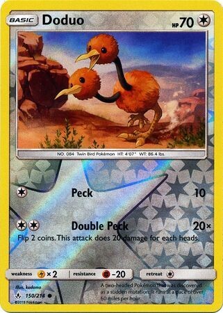 Doduo - 150/214 - Common Reverse Holo
Sun &amp; Moon: Unbroken Bonds Reverse Holo Singles *Espanol*
