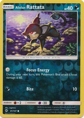 Alolan Rattata - 81/147 - Common Reverse Holo
Sun &amp; Moon: Burning Shadows Reverse Holo Singles