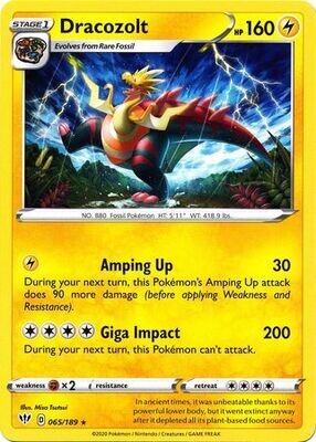 Dracozolt - 065/189 - Rare
Sword &amp; Shield: Darkness Ablaze Singles *Espanol*