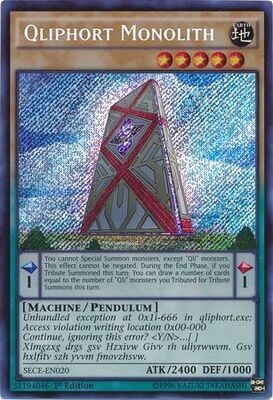 Qliphort Monolith - SECE-EN020 - Secret Rare 1st Edition
Secrets of Eternity (SECE) 1st Edition Singles