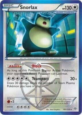 Snorlax - 101/135 - Rare
Black &amp; White 8: Plasma Storm Singles