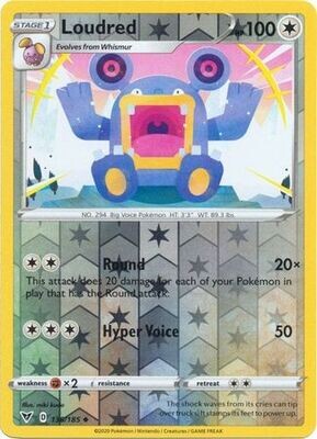Loudred - 136/185 - Uncommon Reverse Holo
Sword &amp; Shield: Vivid Voltage Reverse Holo Singles