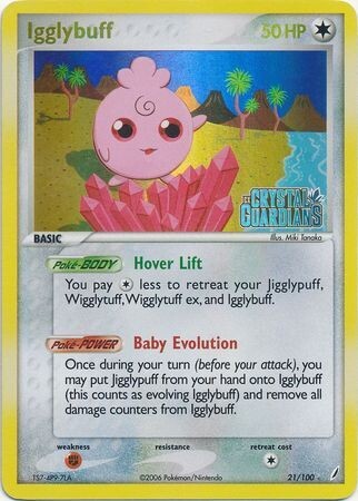 Igglybuff - 21/100 - Rare Reverse Holo
Ex Crystal Guardians Reverse Holo Singles
