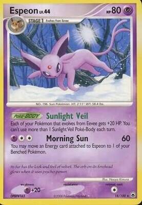Espeon - 18/100 - Rare
Diamond &amp; Pearl: Majestic Dawn Singles
