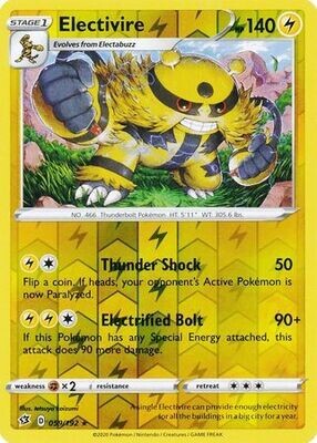 Electivire - 059/192 - Rare Reverse Holo
Sword &amp; Shield: Rebel Clash Reverse Holo Singles