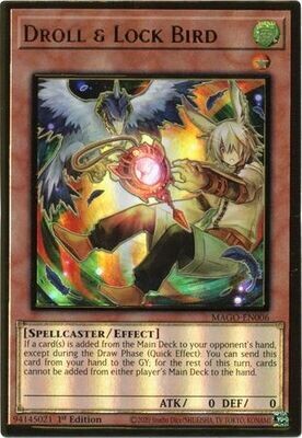 SH Droll &amp; Lock Bird (Alternate Art) - MAGO-EN006 - Premium Gold Rare 1st Edition Maximum Gold 1st Edition Singles