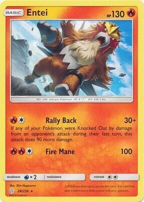 Entei - 28/236 - Rare Sun &amp; Moon: Cosmic Eclipse Singles