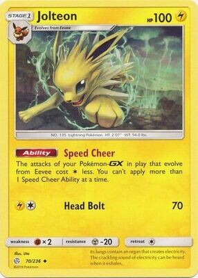 Jolteon - 70/236 - Uncommon Sun &amp; Moon: Cosmic Eclipse Singles
