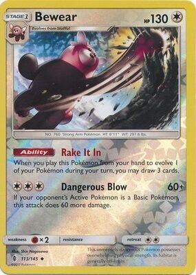 Bewear - 113/145 - Uncommon Reverse Holo
Sun &amp; Moon: Guardians Rising Reverse Holo Singles