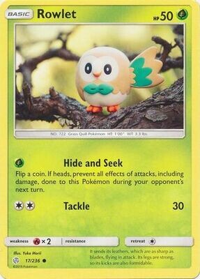 Rowlet - 17/236 - Common
Sun &amp; Moon: Cosmic Eclipse Singles