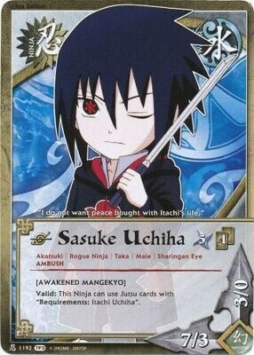 Sasuke Uchiha [Awakened Mangekyo] - 1192 - Common
Naruto: Tournament (Chibi) Pack 3