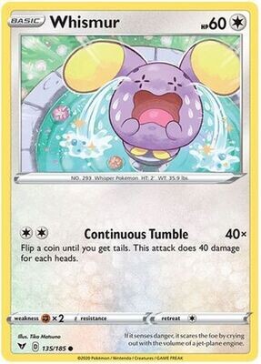 Whismur - 135/185 - Common
Sword &amp; Shield: Vivid Voltage Singles