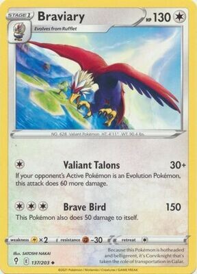 Braviary - 137/203 - Uncommon
Sword &amp; Shield: Evolving Skies Singles
