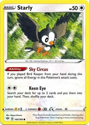 Starly - 145/189 - Common
Sword &amp; Shield: Darkness Ablaze Singles