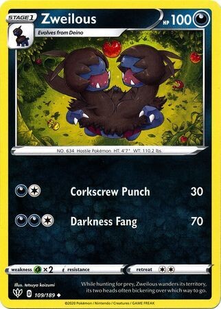 Zweilous - 109/189 - Uncommon
Sword &amp; Shield: Darkness Ablaze Singles