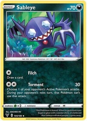 Sableye - 105/185 - Uncommon
Sword &amp; Shield: Vivid Voltage Singles