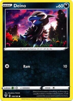 Deino - 108/189 - Common
Sword &amp; Shield: Darkness Ablaze Singles