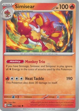 Simisear - 021/182 - Uncommon Scarlet &amp; Violet: Paradox Rift Singles
