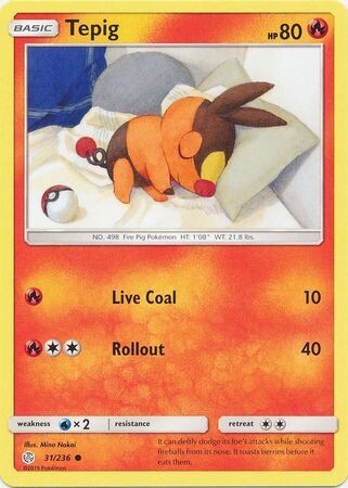 Tepig - 31/236 - Common
Sun &amp; Moon: Cosmic Eclipse Singles (Español)