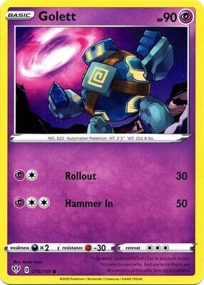 Golett - 076/189 - Common
Sword &amp; Shield: Darkness Ablaze Singles