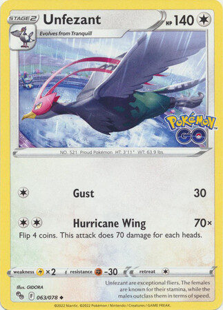 Unfezant - 063/078 - Uncommon
Pokemon Go Singles