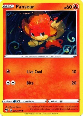 Pansear - 026/189 - Common
Sword &amp; Shield: Darkness Ablaze Singles